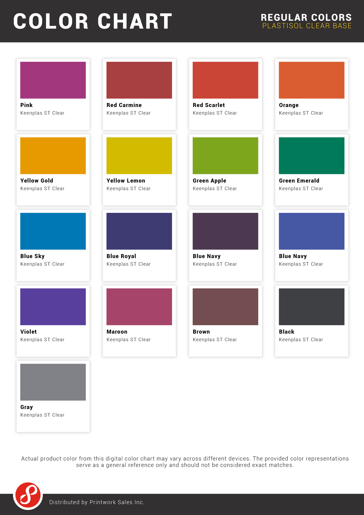 Color Chart | Keenplas Series – Printwork Sales Inc.